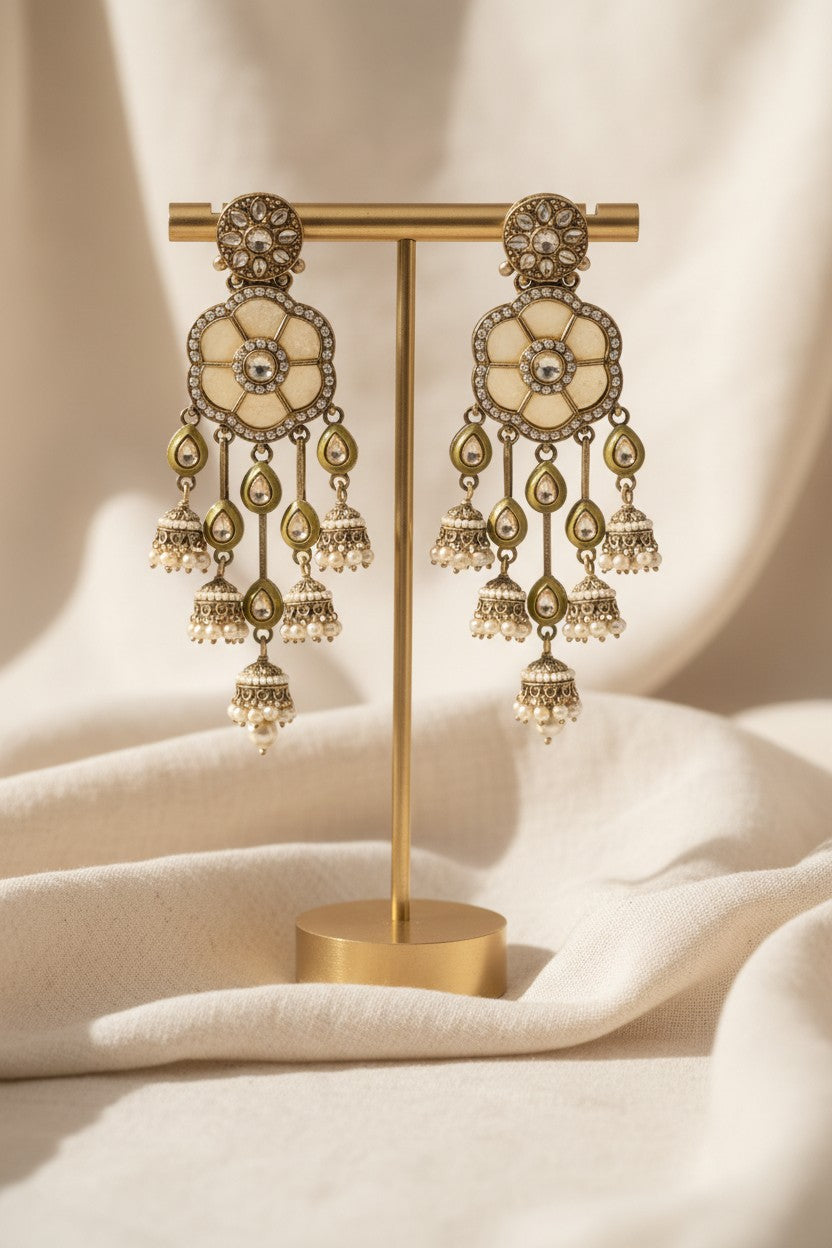 Floral Gemstone Jhumka Earrings