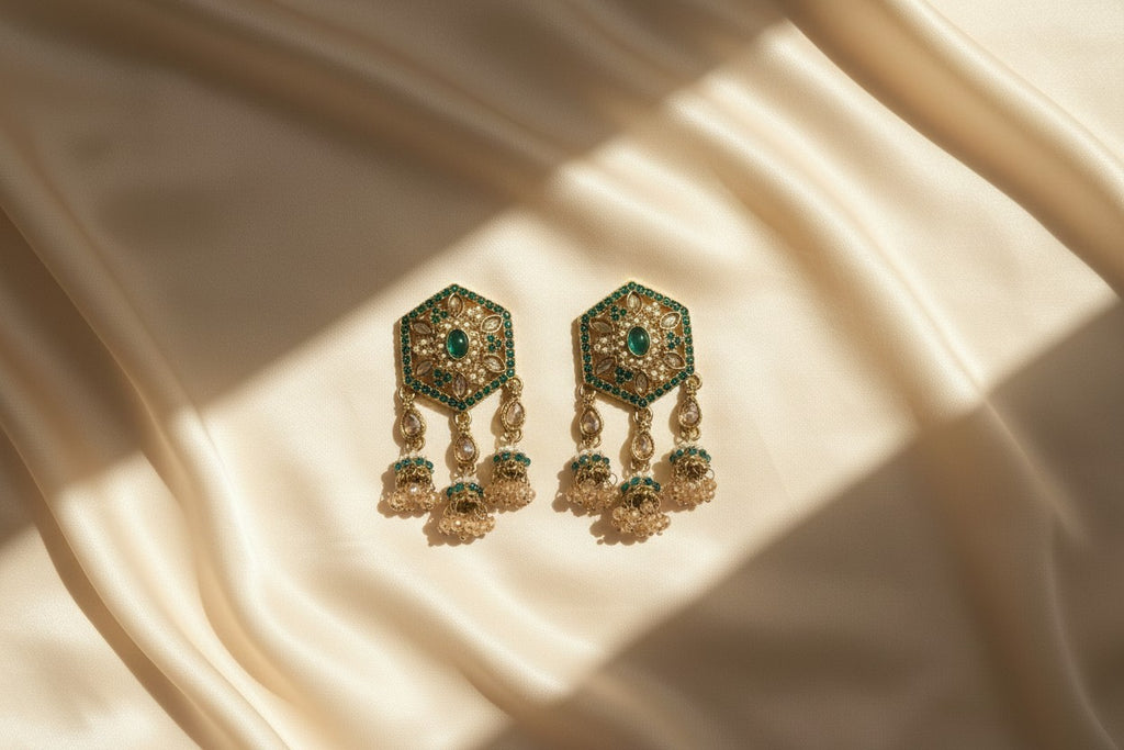Emerald Polki Hexagon Earrings