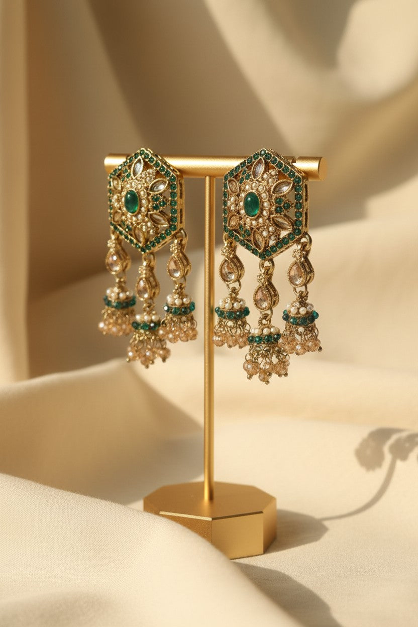 Emerald Polki Hexagon Earrings