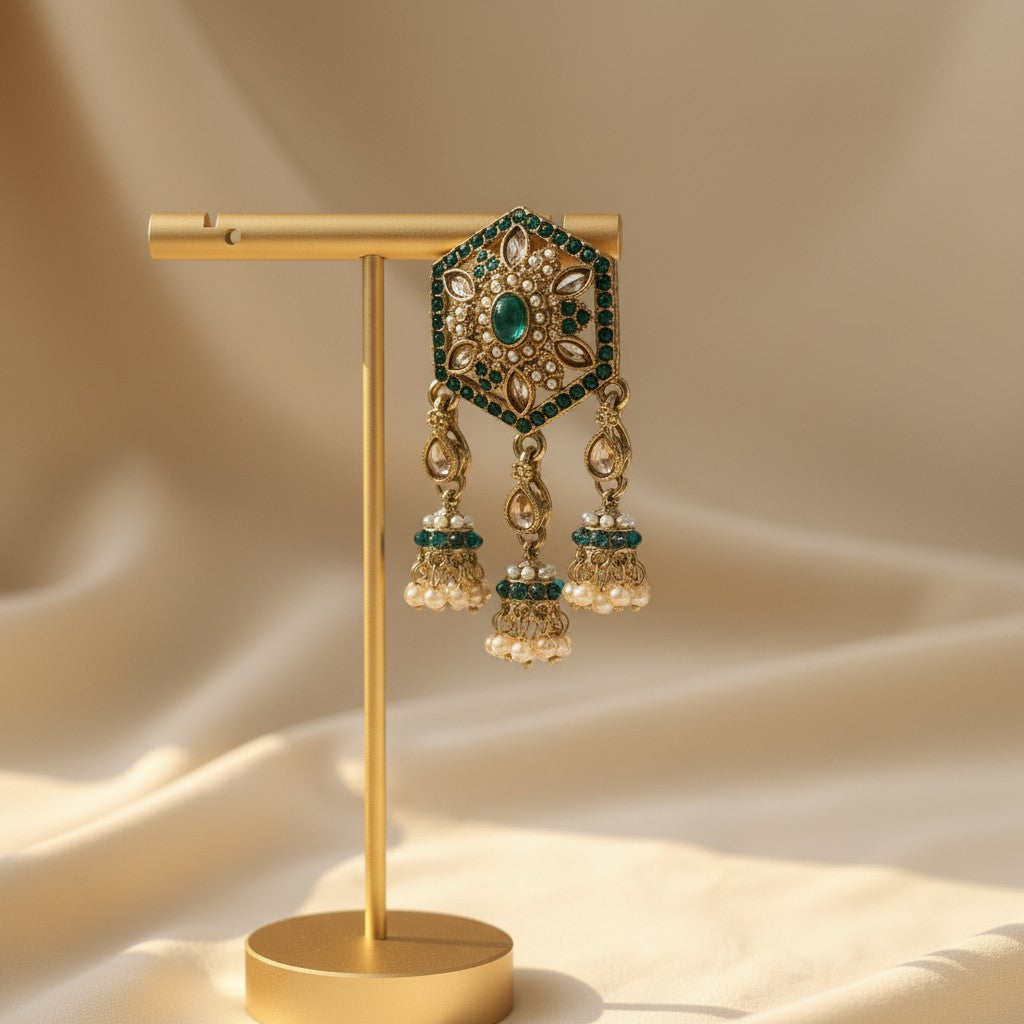 Emerald Polki Hexagon Earrings