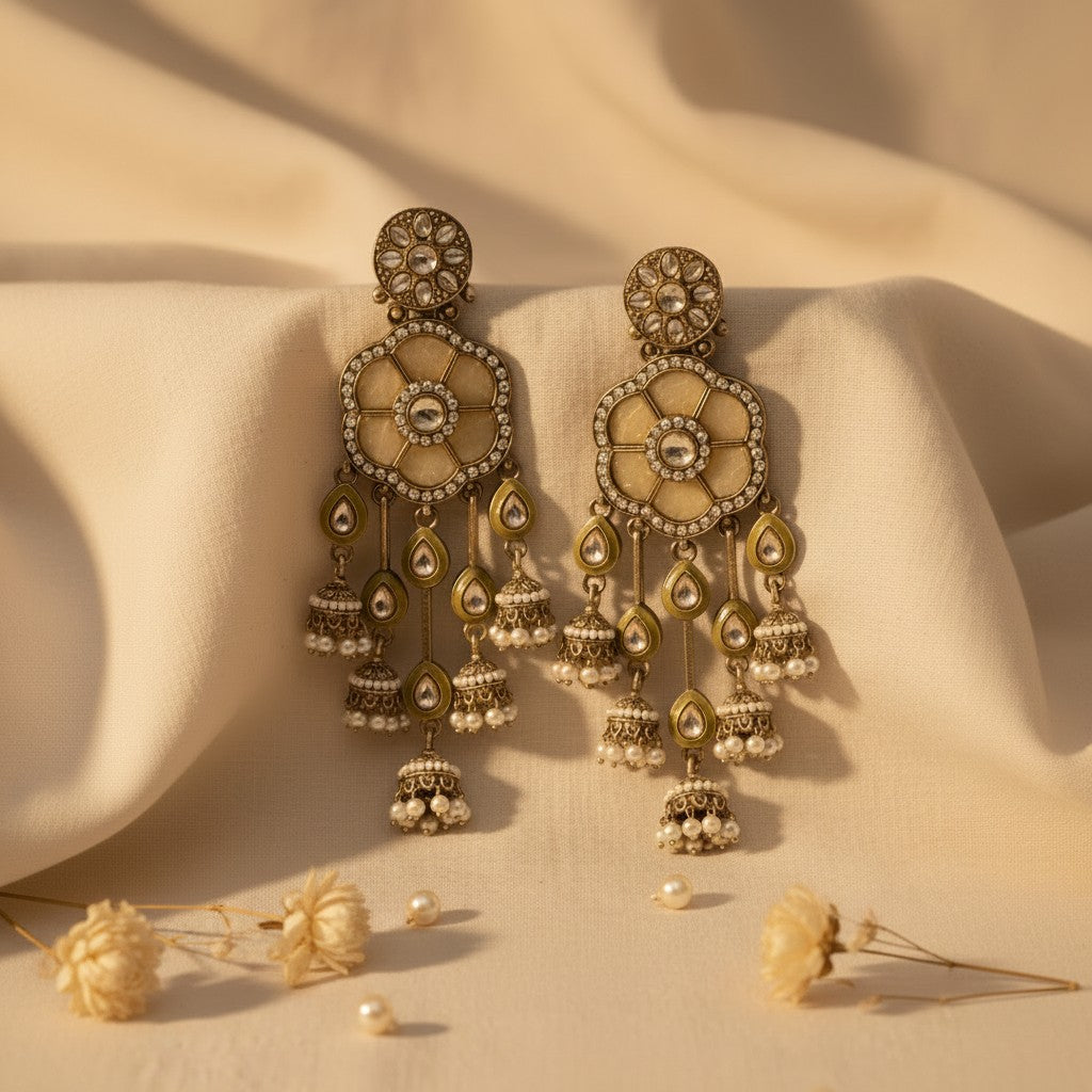 Floral Gemstone Jhumka Earrings