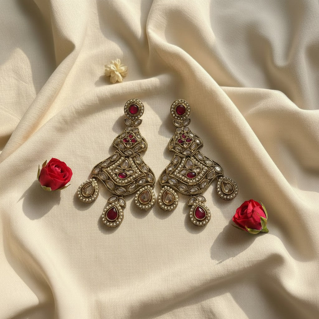 Ruby Kundan Heritage Chandbali Earrings