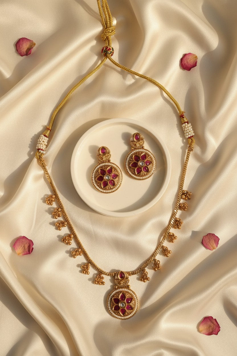 Ruby Floral Medallion Necklace Set