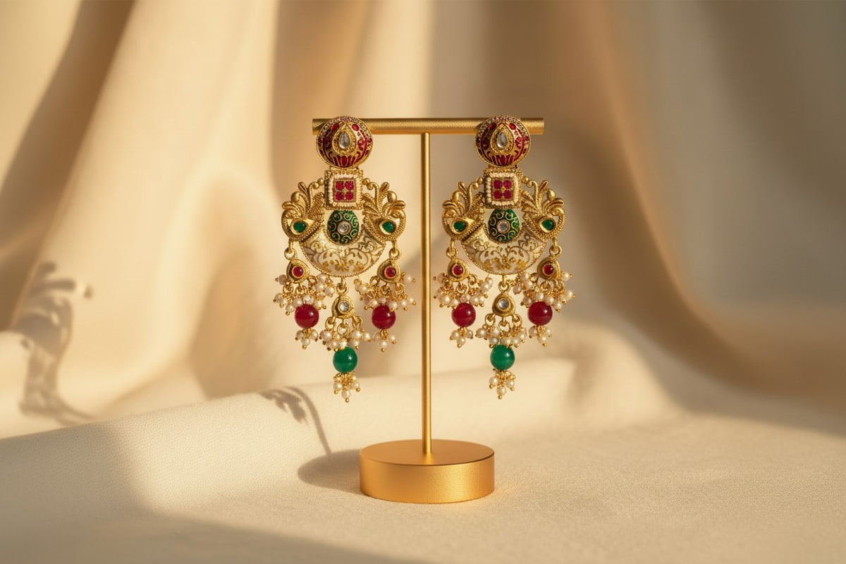 Ruby & Emerald Meenakari Chandbali Earrings