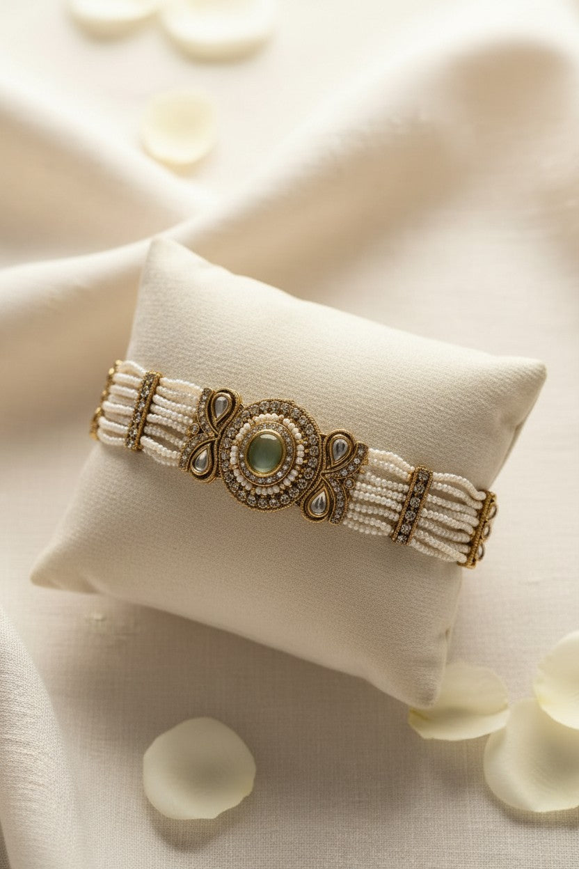 Green Gemstone Pearl Bracelet