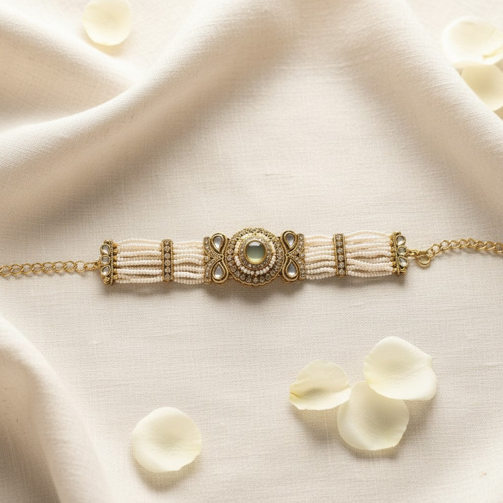 Green Gemstone Pearl Bracelet