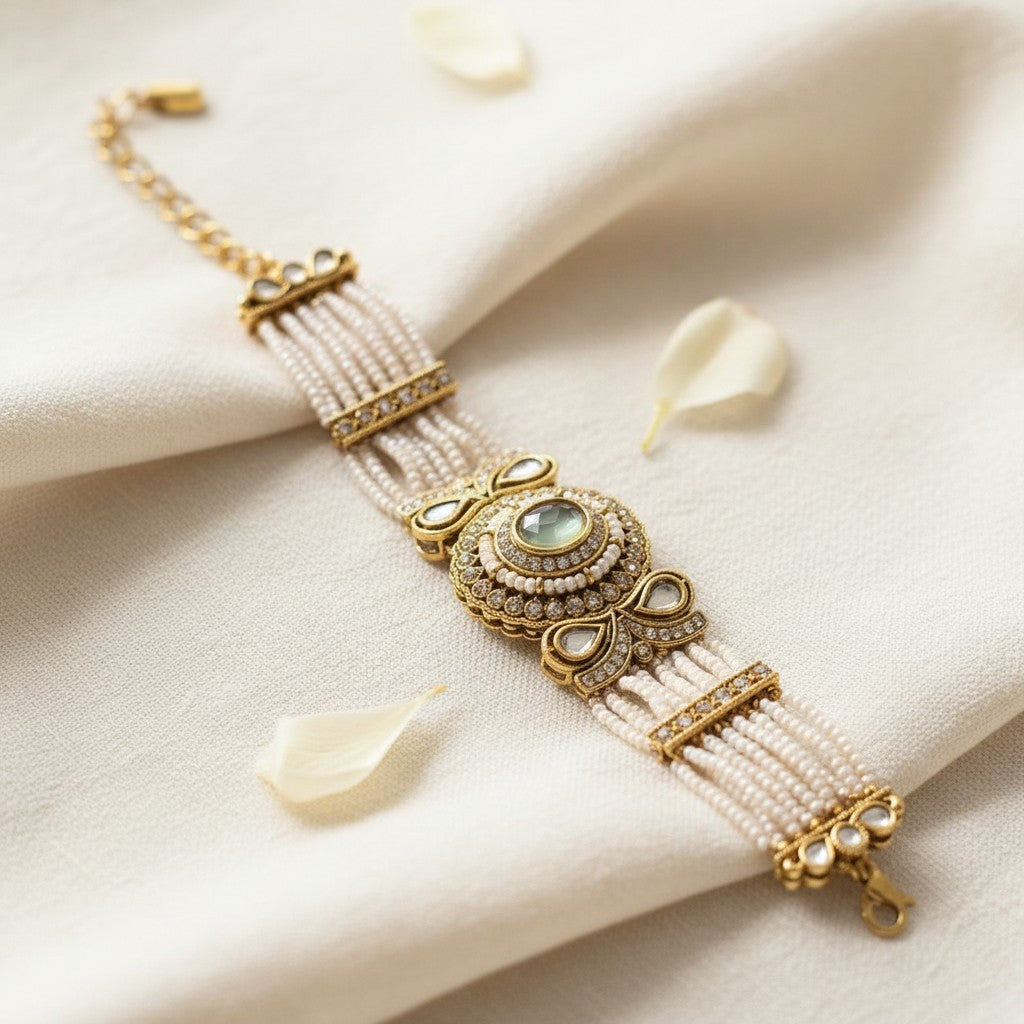 Green Gemstone Pearl Bracelet