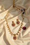 Ruby Floral Medallion Necklace Set