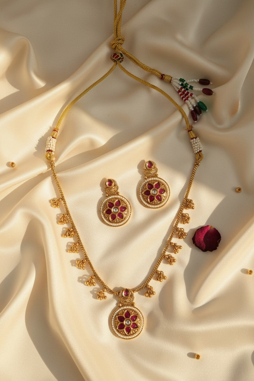 Ruby Floral Medallion Necklace Set