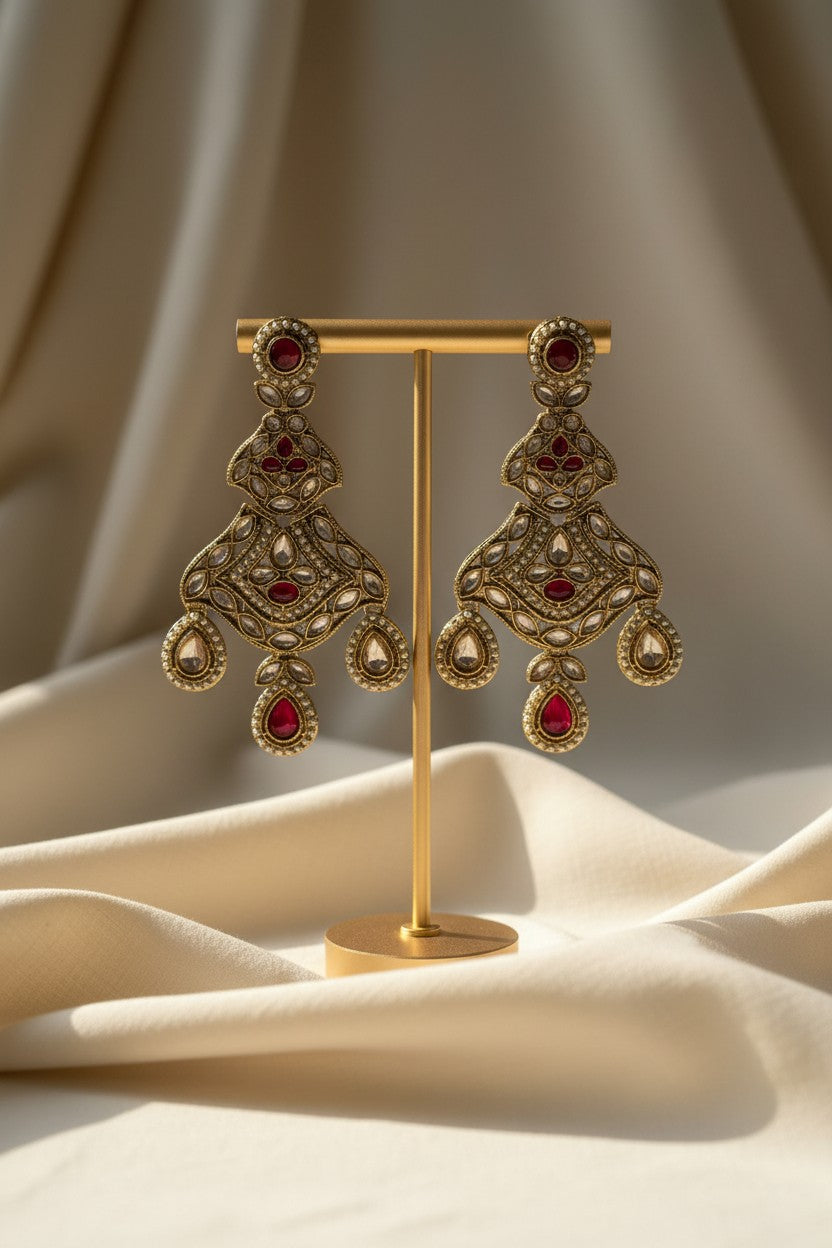 Ruby Kundan Heritage Chandbali Earrings
