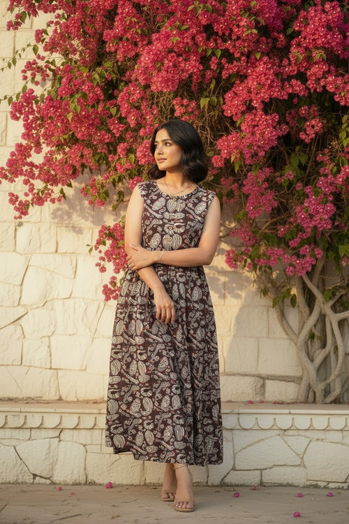 Bagru Brown Kalamkari Maxi Dress