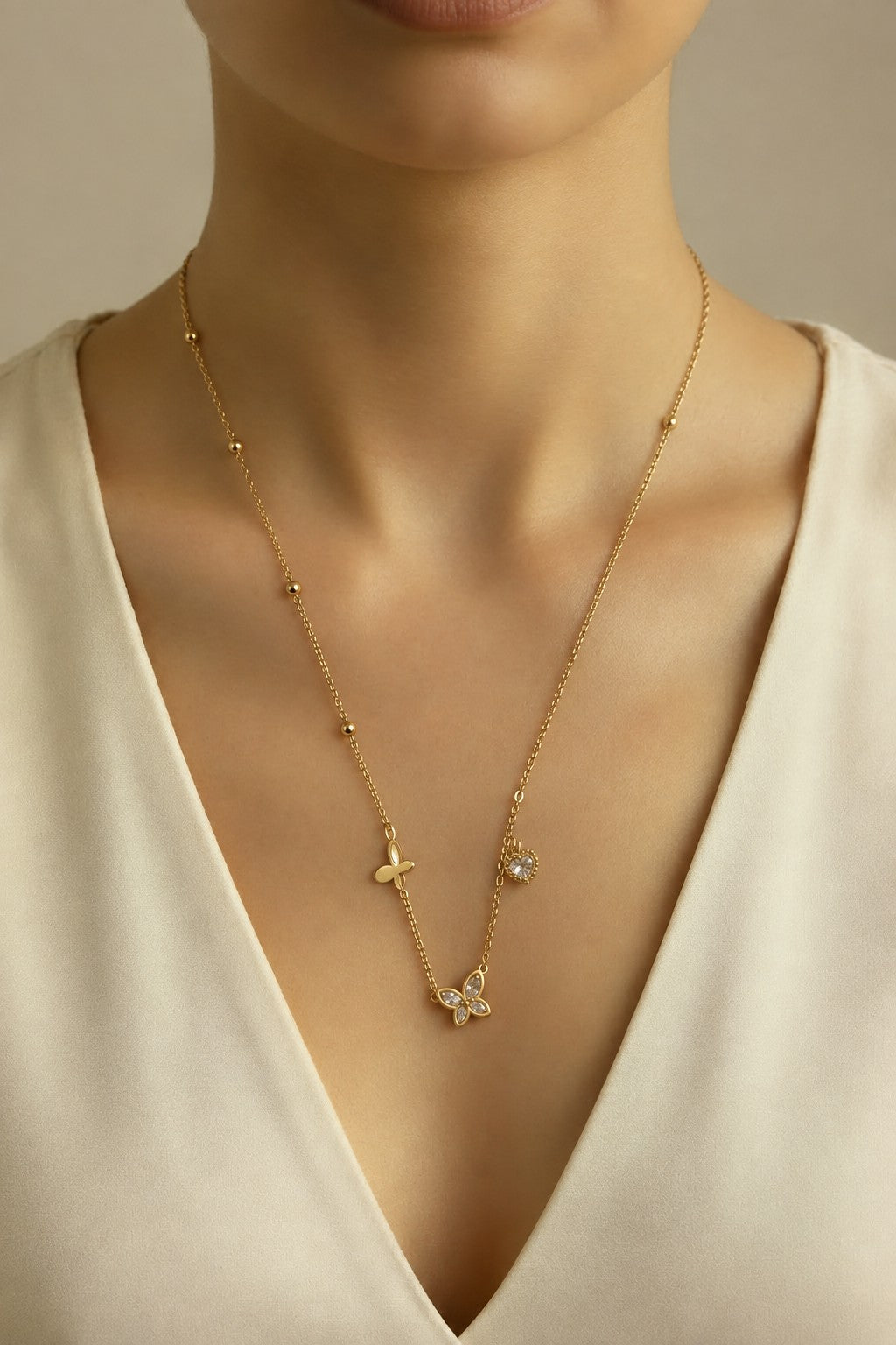 Gold Butterfly Charm Pendant Necklace