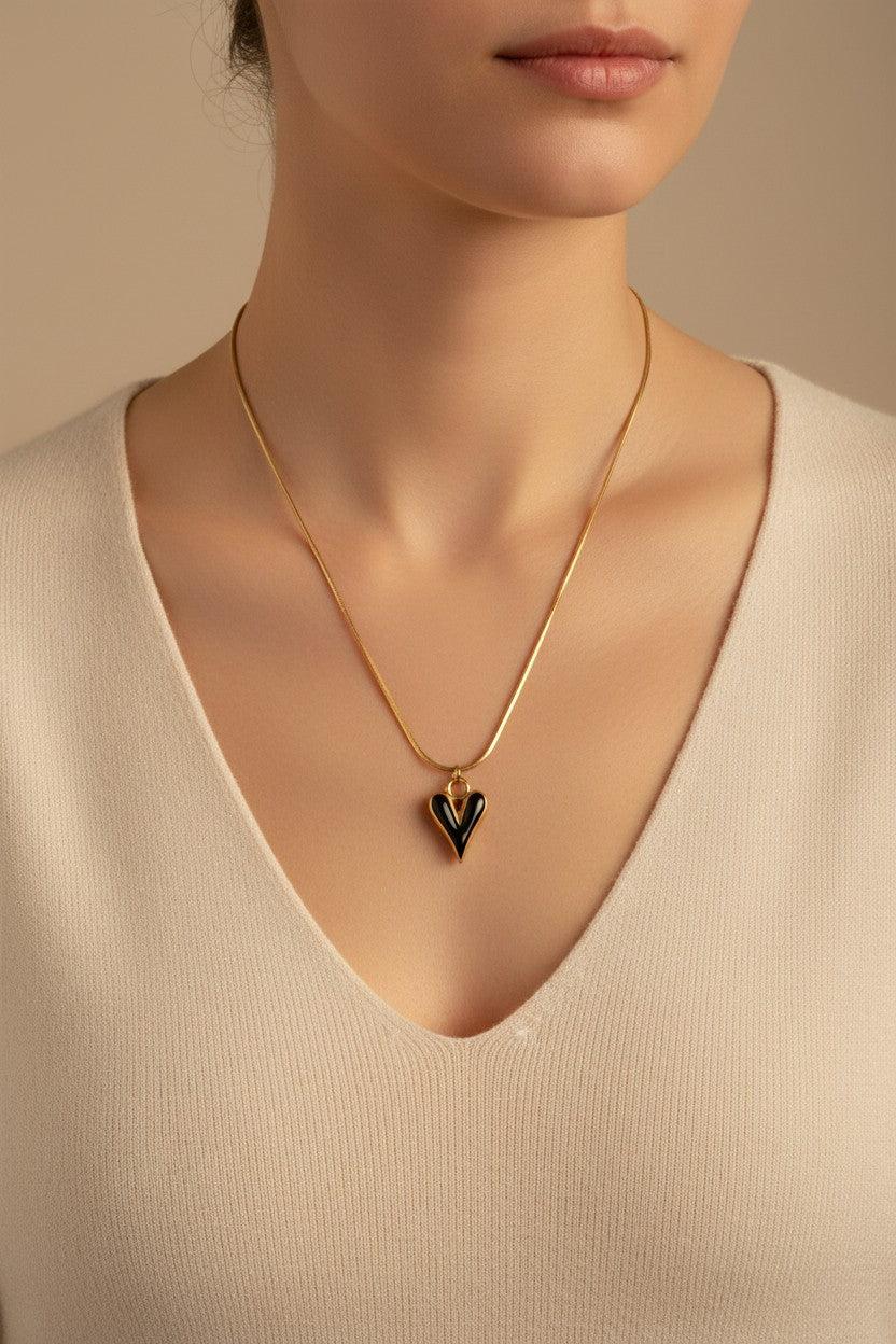 Obsidian Heart Pendant Necklace