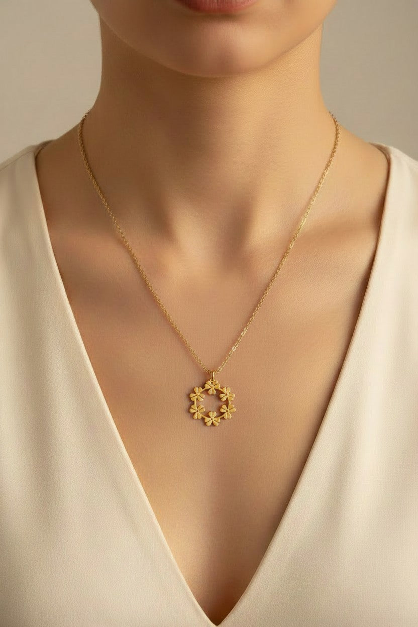 Golden Bloom Circle Pendant Necklace