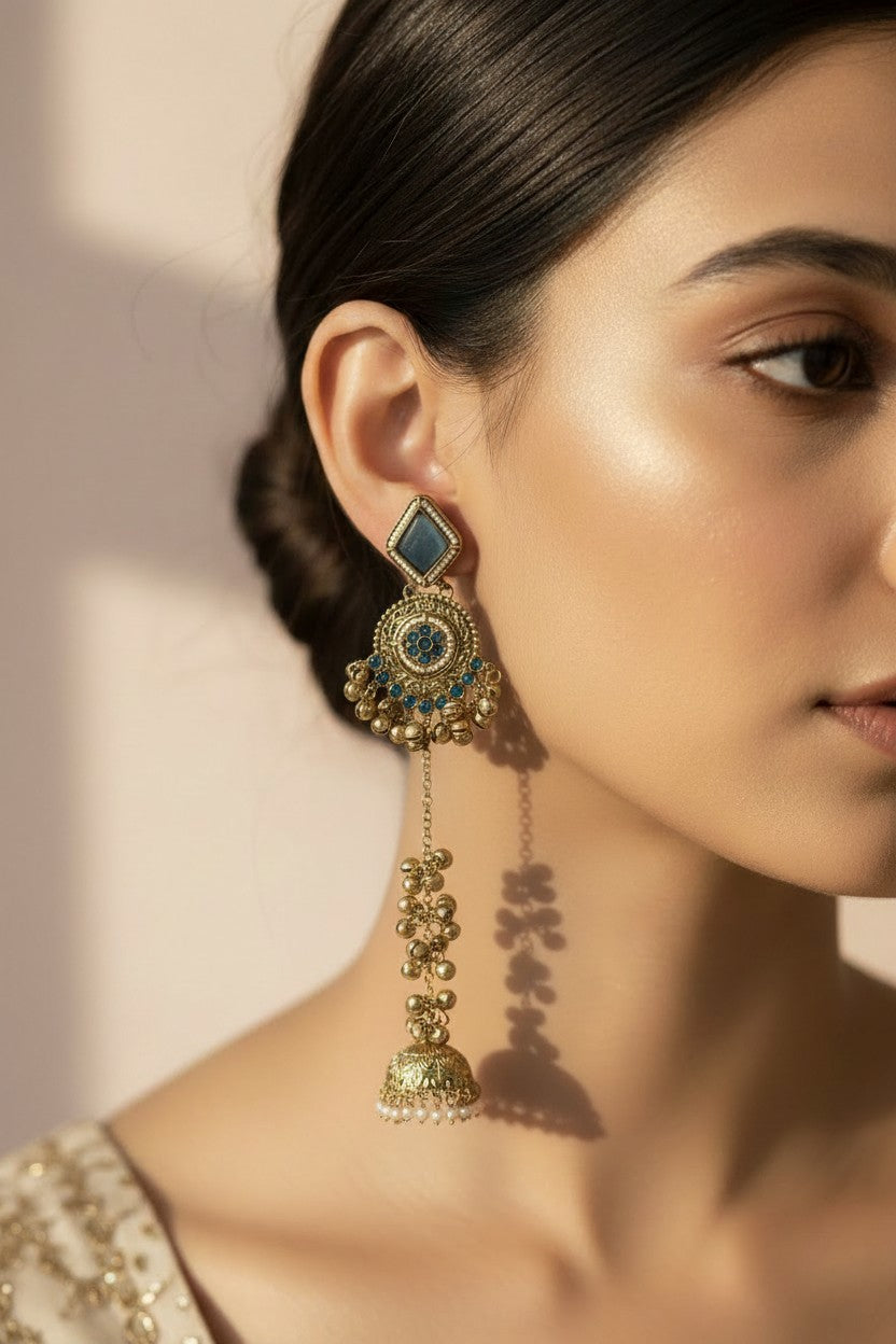 Blue Stone Kundan Chandbali Earrings