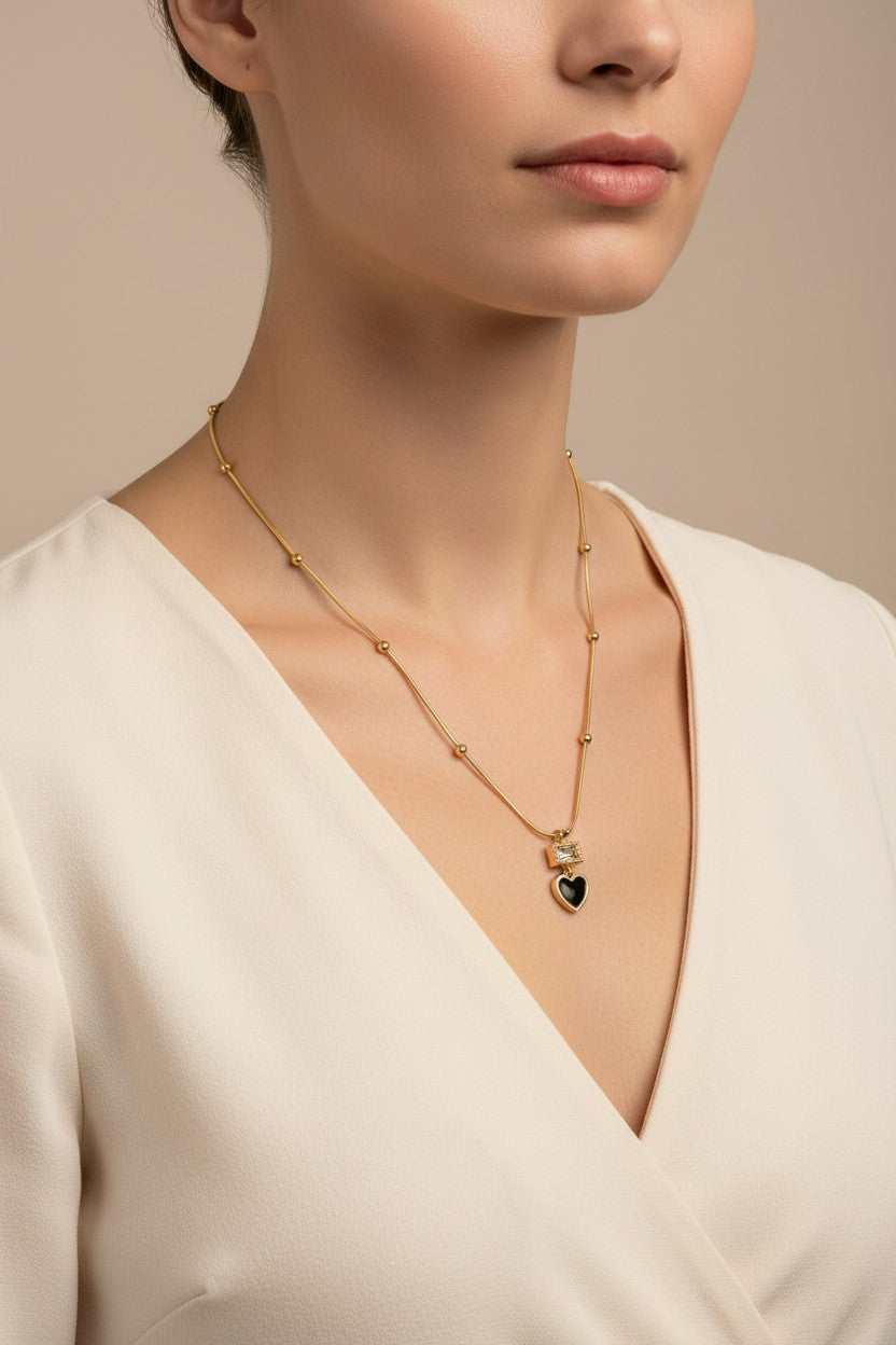 Crystal Heart Charm Gold Pendant Necklace