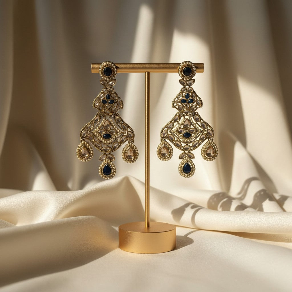 Pearl & Black Kundan Chandbalis Earings