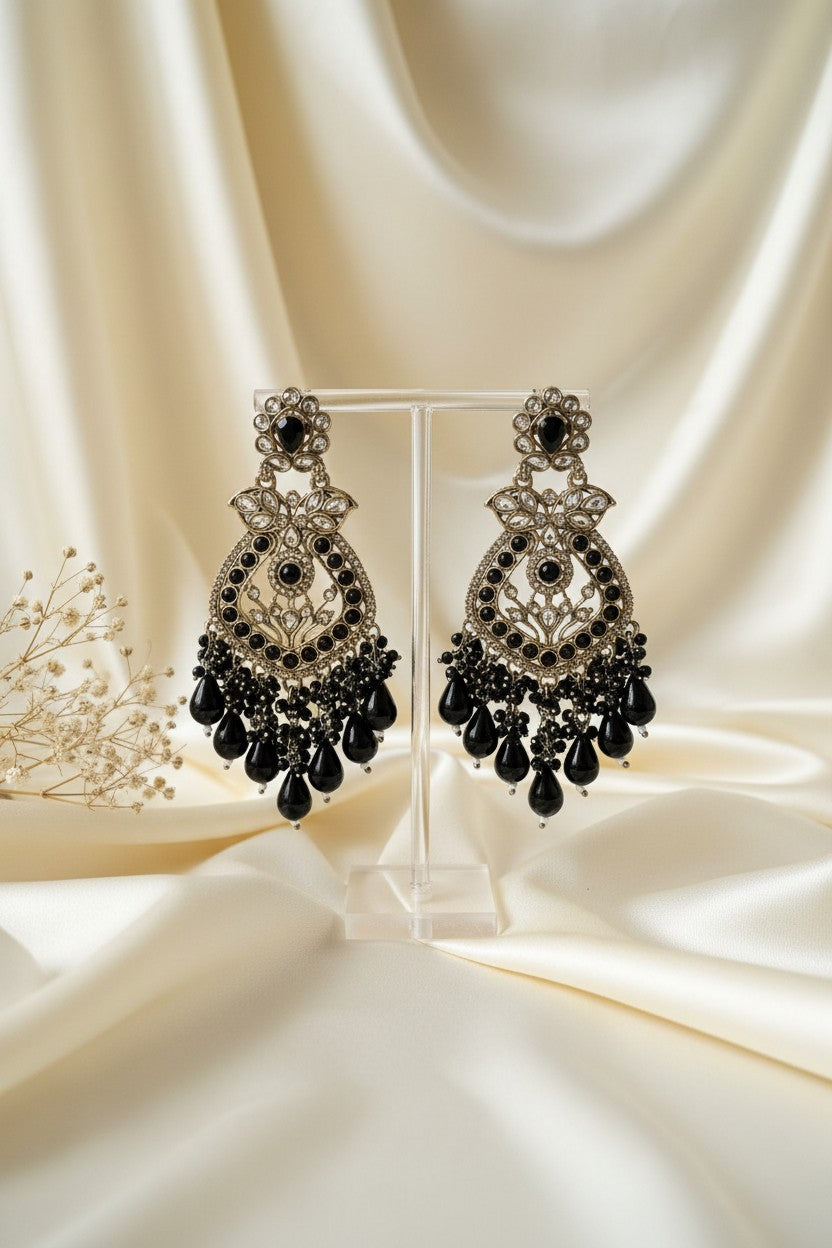 Black Kundan Chandbali Earrings