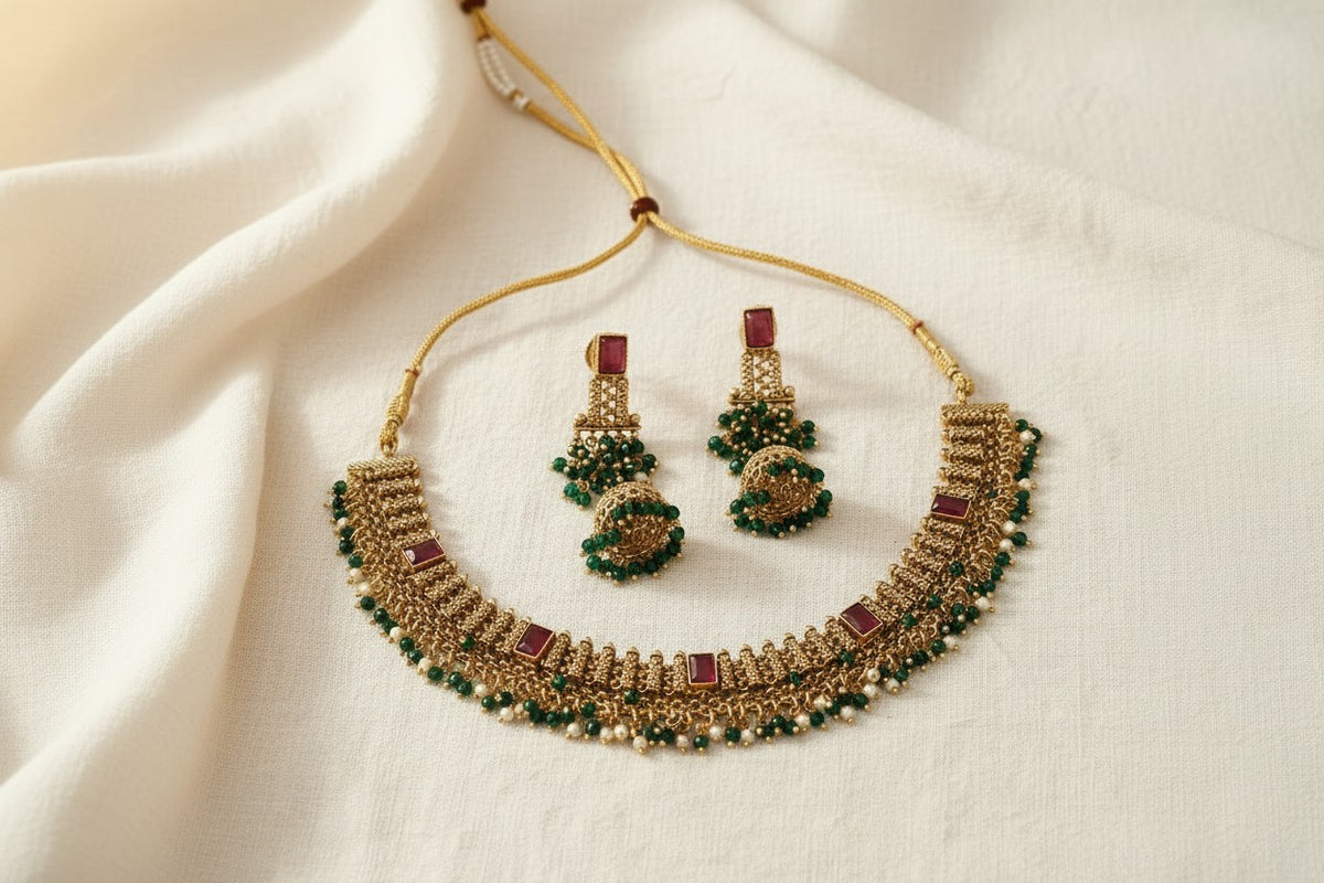 Zumara Emerald & Ruby Choker Necklace Set