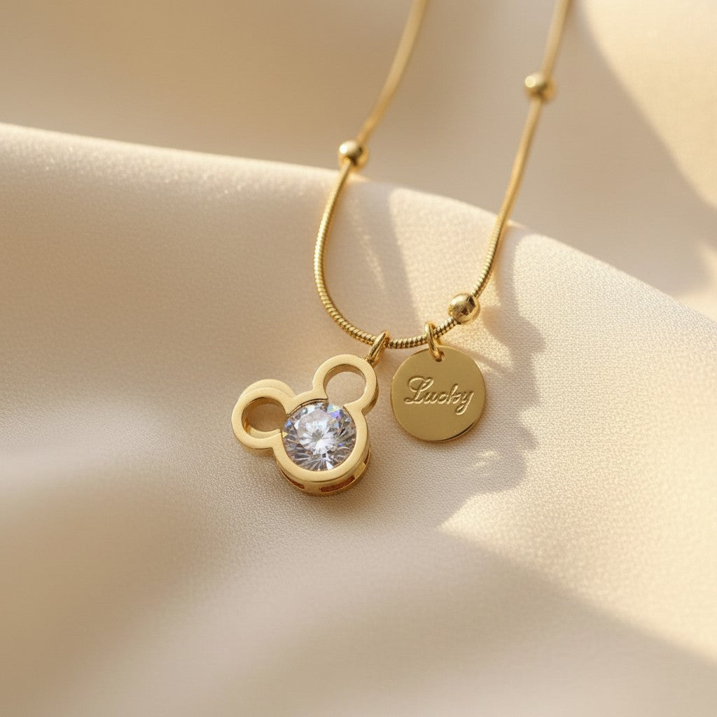 Gold Satellite Chain Pendant with Crystal Charm