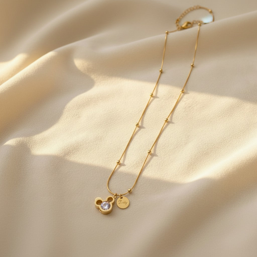 Gold Satellite Chain Pendant with Crystal Charm