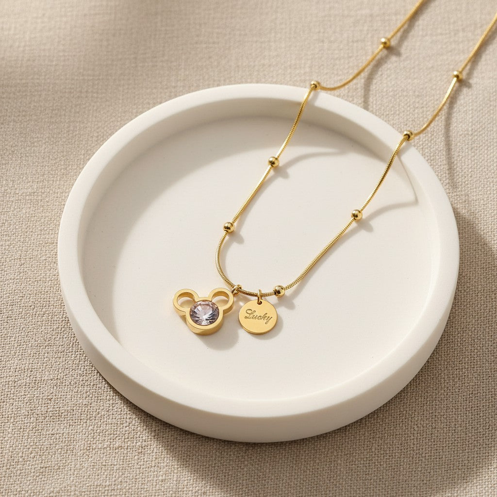 Gold Satellite Chain Pendant with Crystal Charm