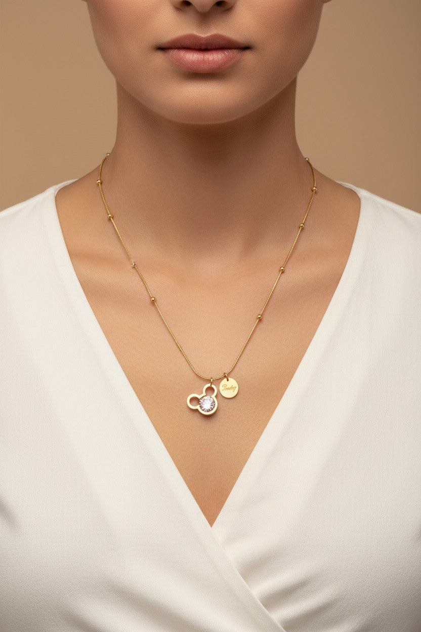Gold Satellite Chain Pendant with Crystal Charm