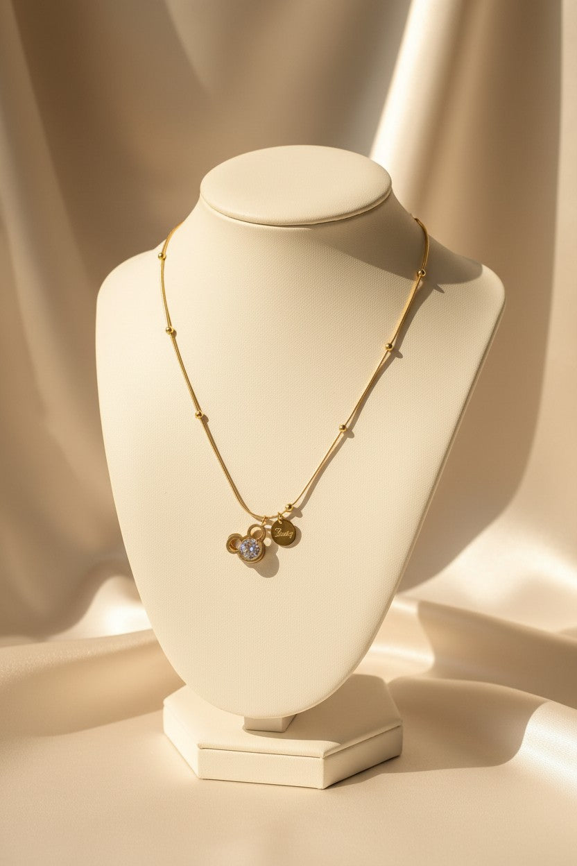 Gold Satellite Chain Pendant with Crystal Charm