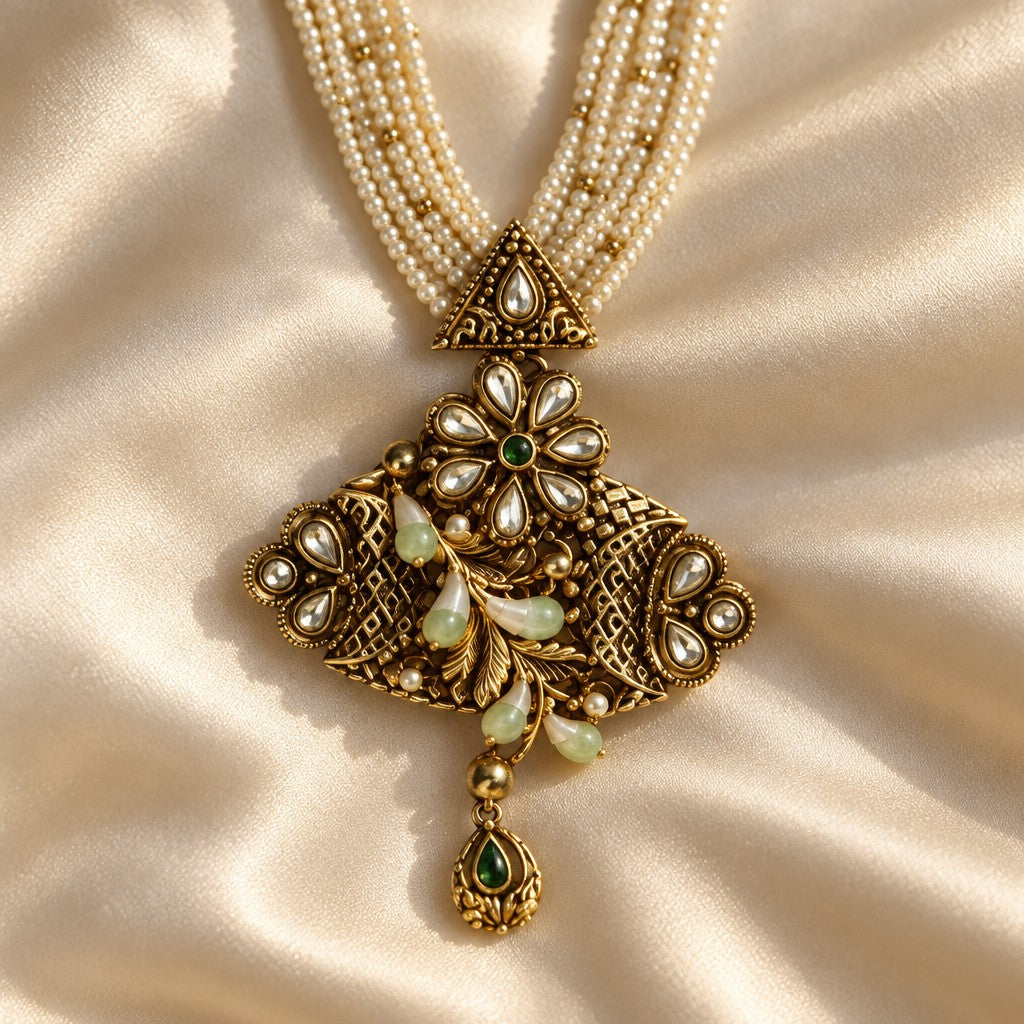 Kundan Polki Pearl Necklace Set