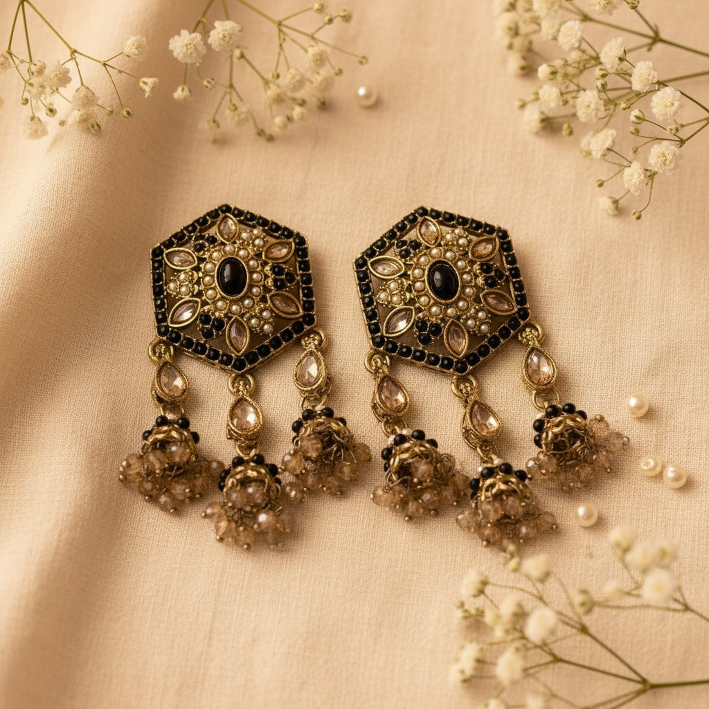 Black Polki Jhumka Earrings
