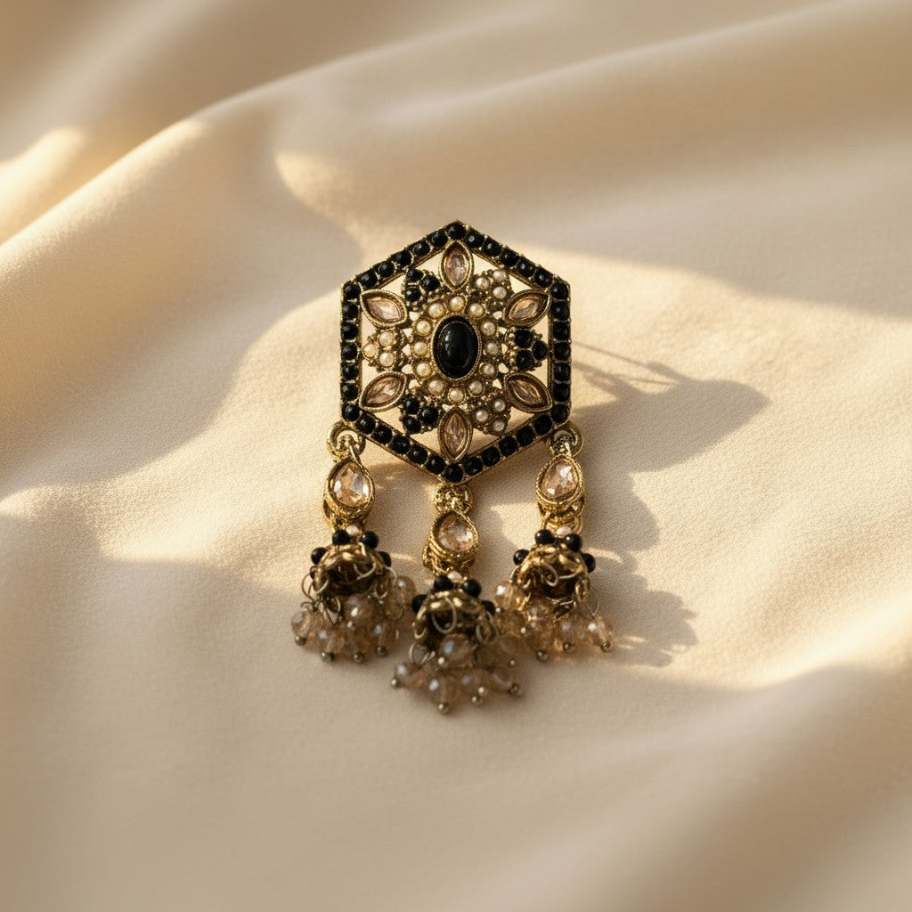 Black Polki Jhumka Earrings