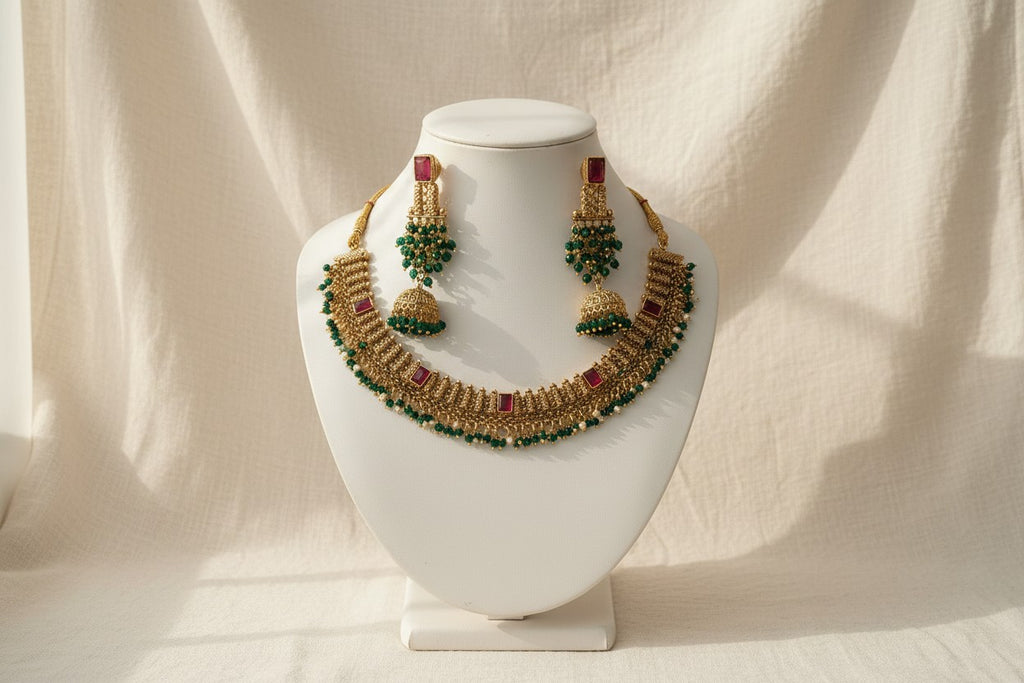 Zumara Emerald & Ruby Choker Necklace Set
