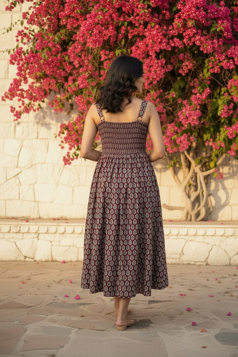 Sanganeri Hand Block-Print Cotton Maxi Dress
