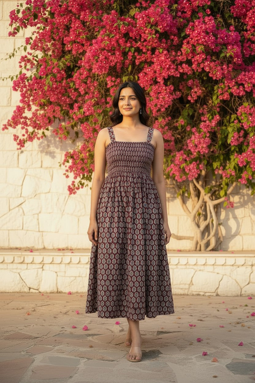 Sanganeri Hand Block-Print Cotton Maxi Dress