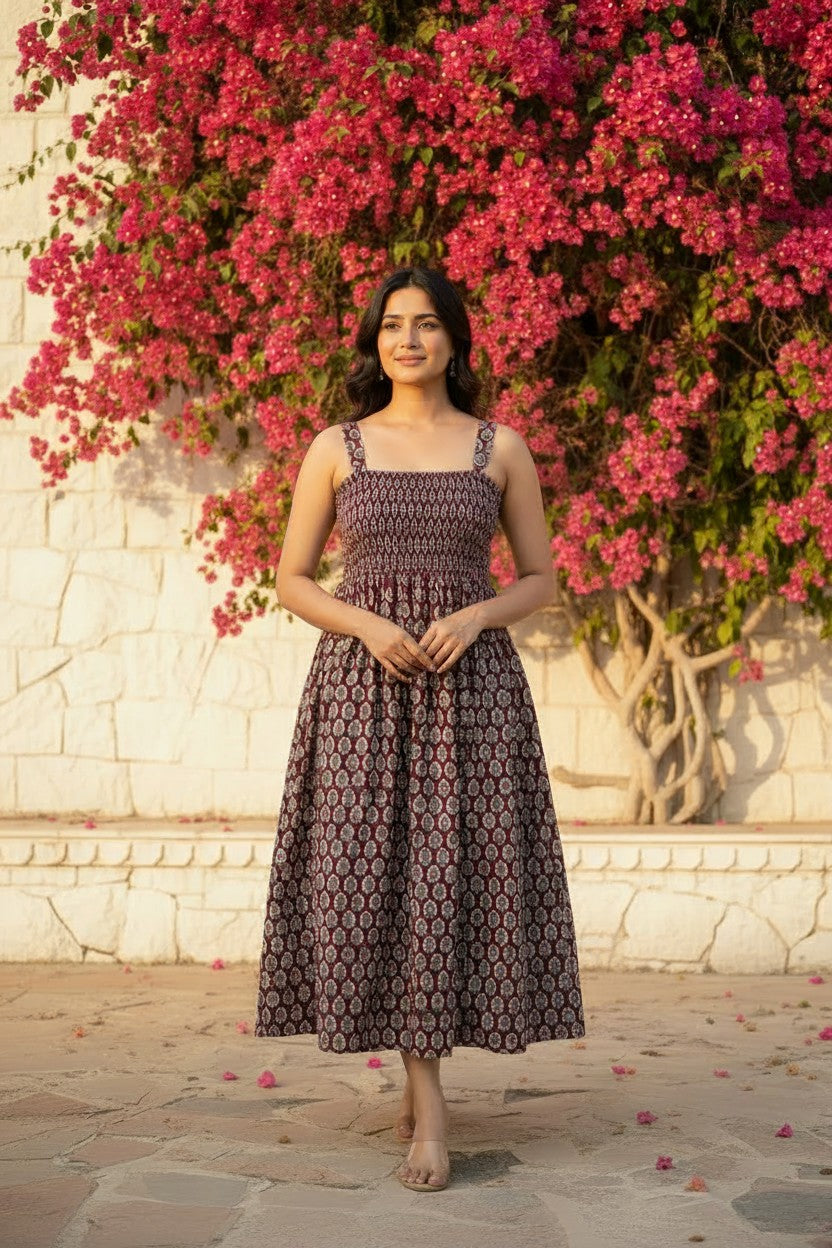 Sanganeri Hand Block-Print Cotton Maxi Dress