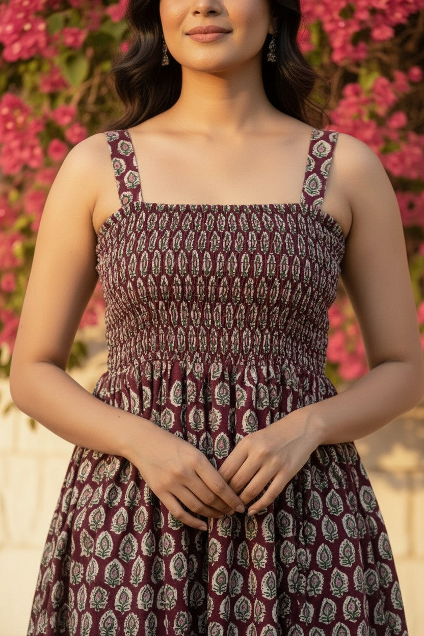 Sanganeri Hand Block-Print Cotton Maxi Dress