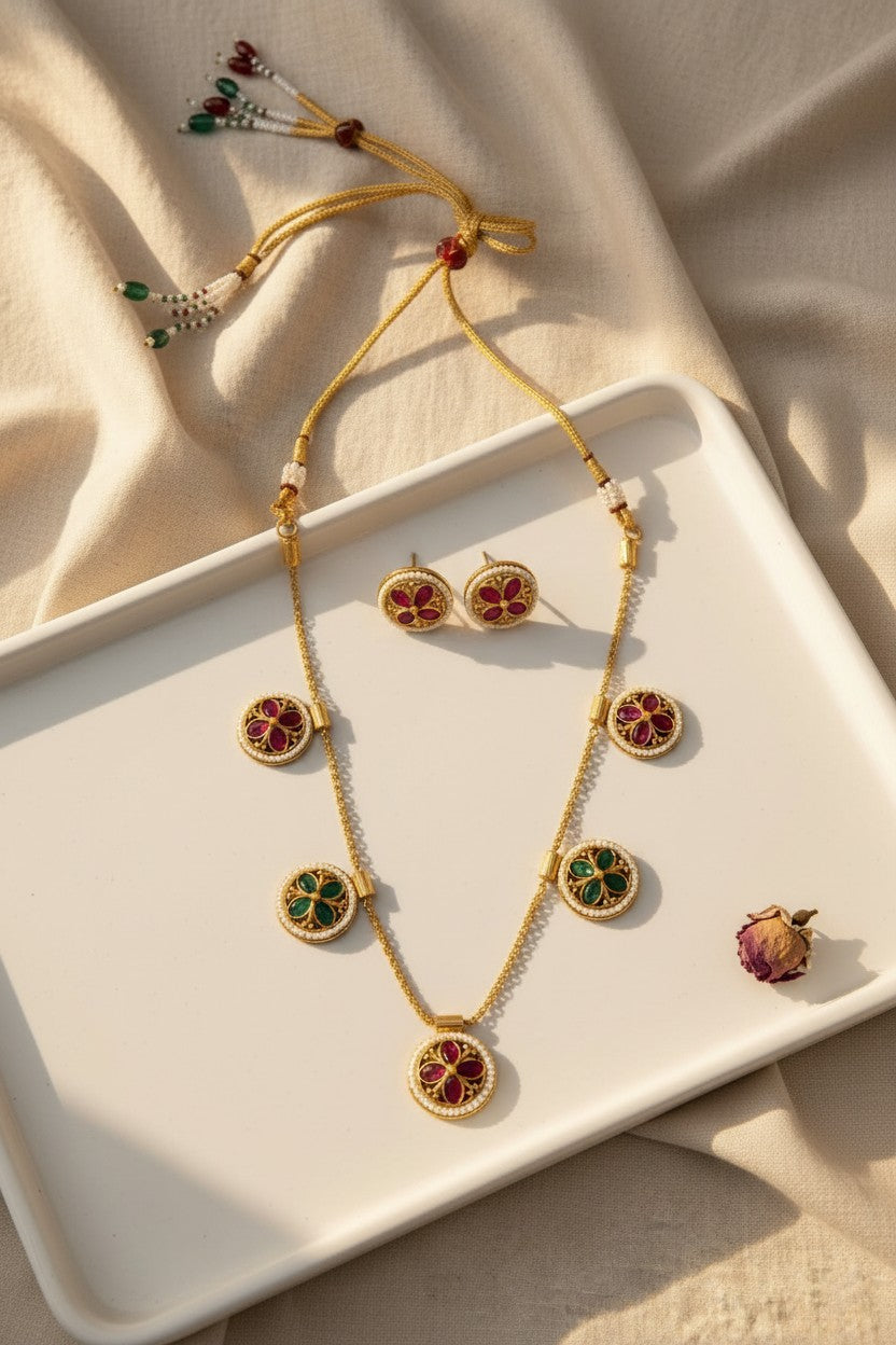 Gemstone Multi-Medallion Necklace Set