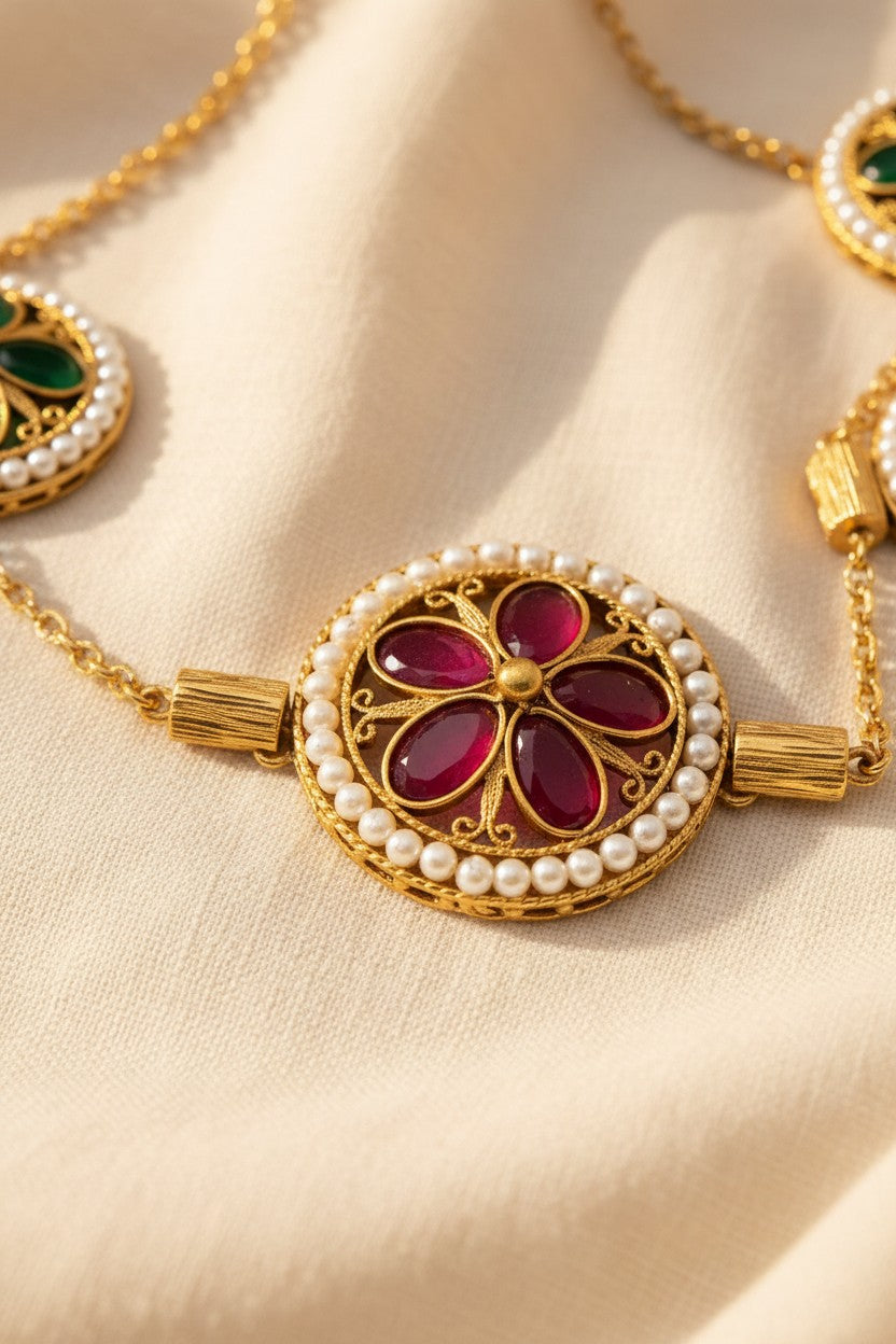 Gemstone Multi-Medallion Necklace Set