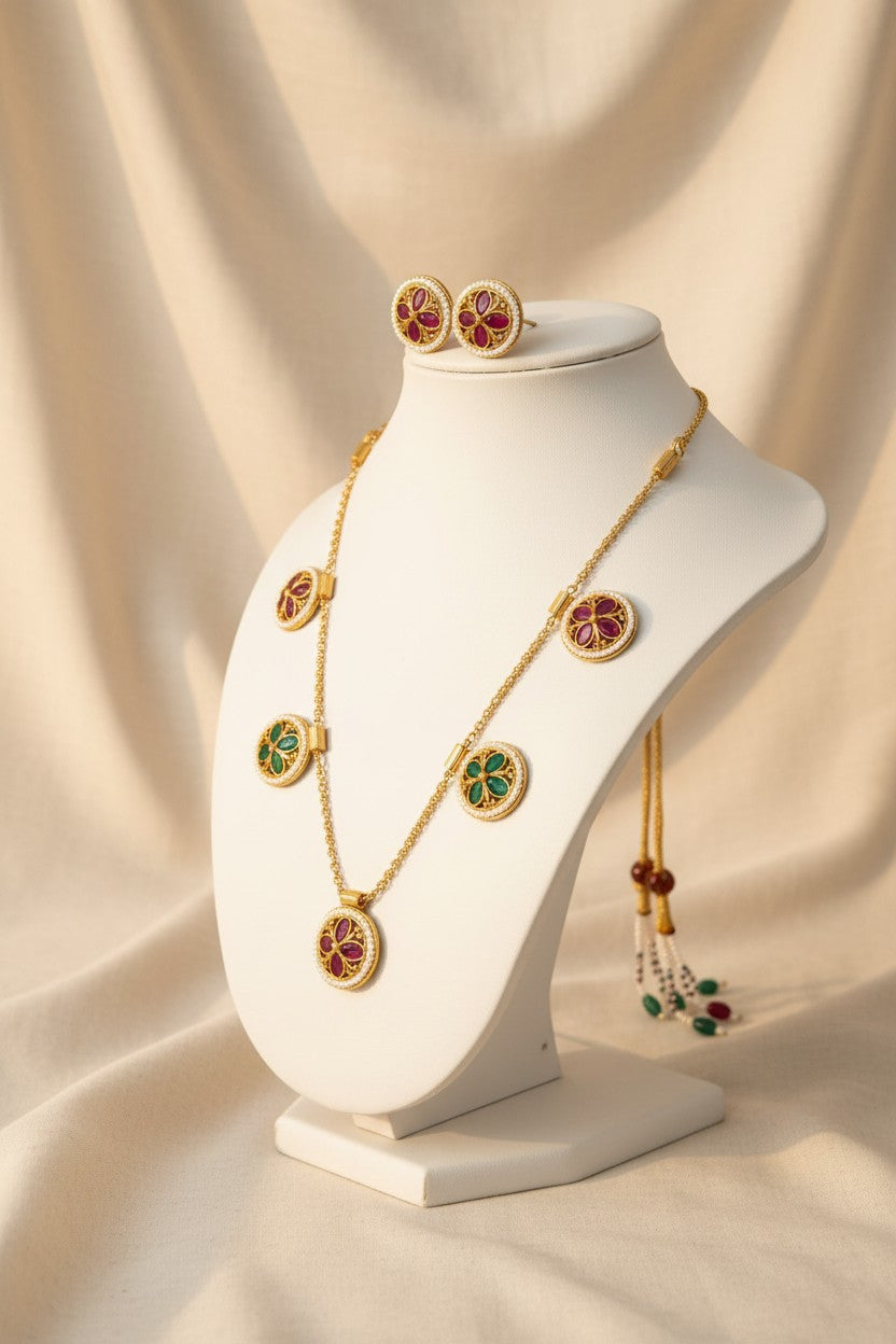 Gemstone Multi-Medallion Necklace Set