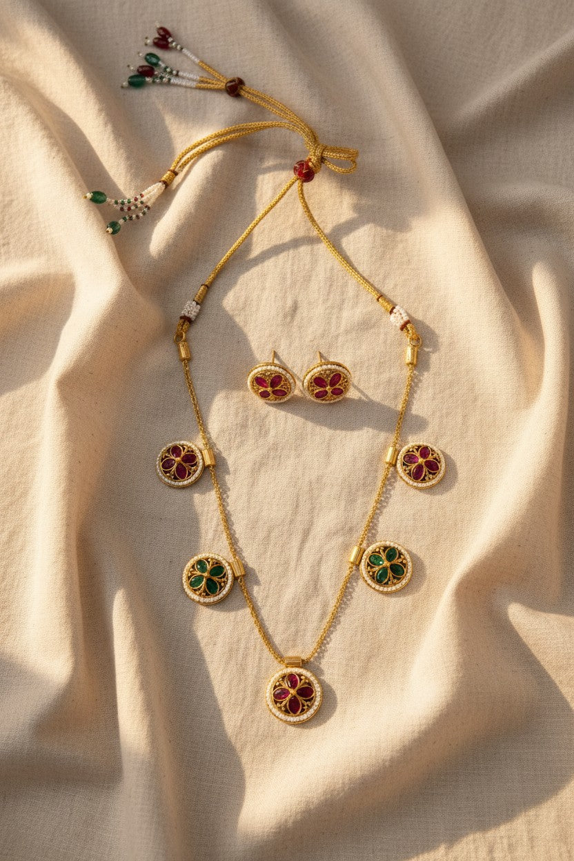 Gemstone Multi-Medallion Necklace Set