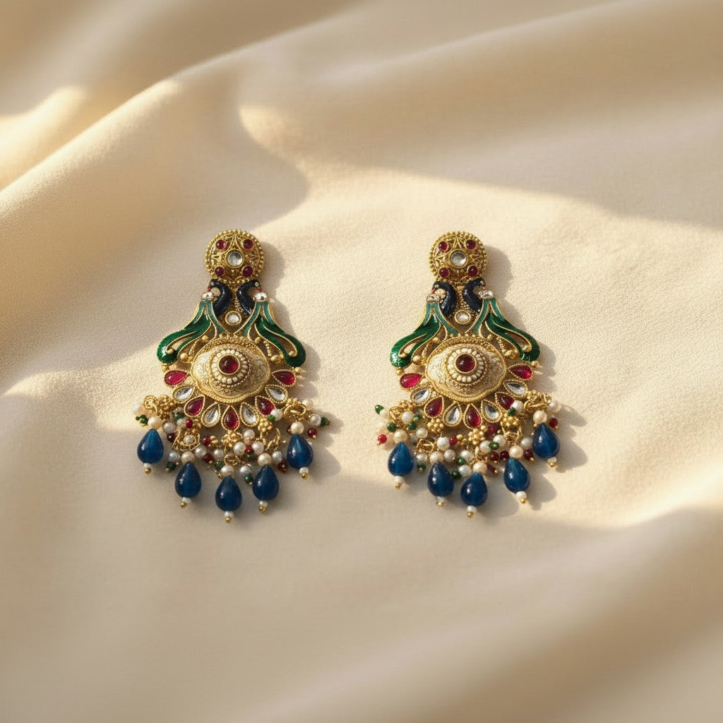 Royal Blue Meenakari Earings