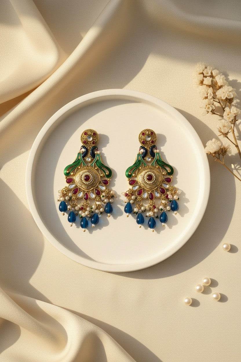 Royal Blue Meenakari Earings