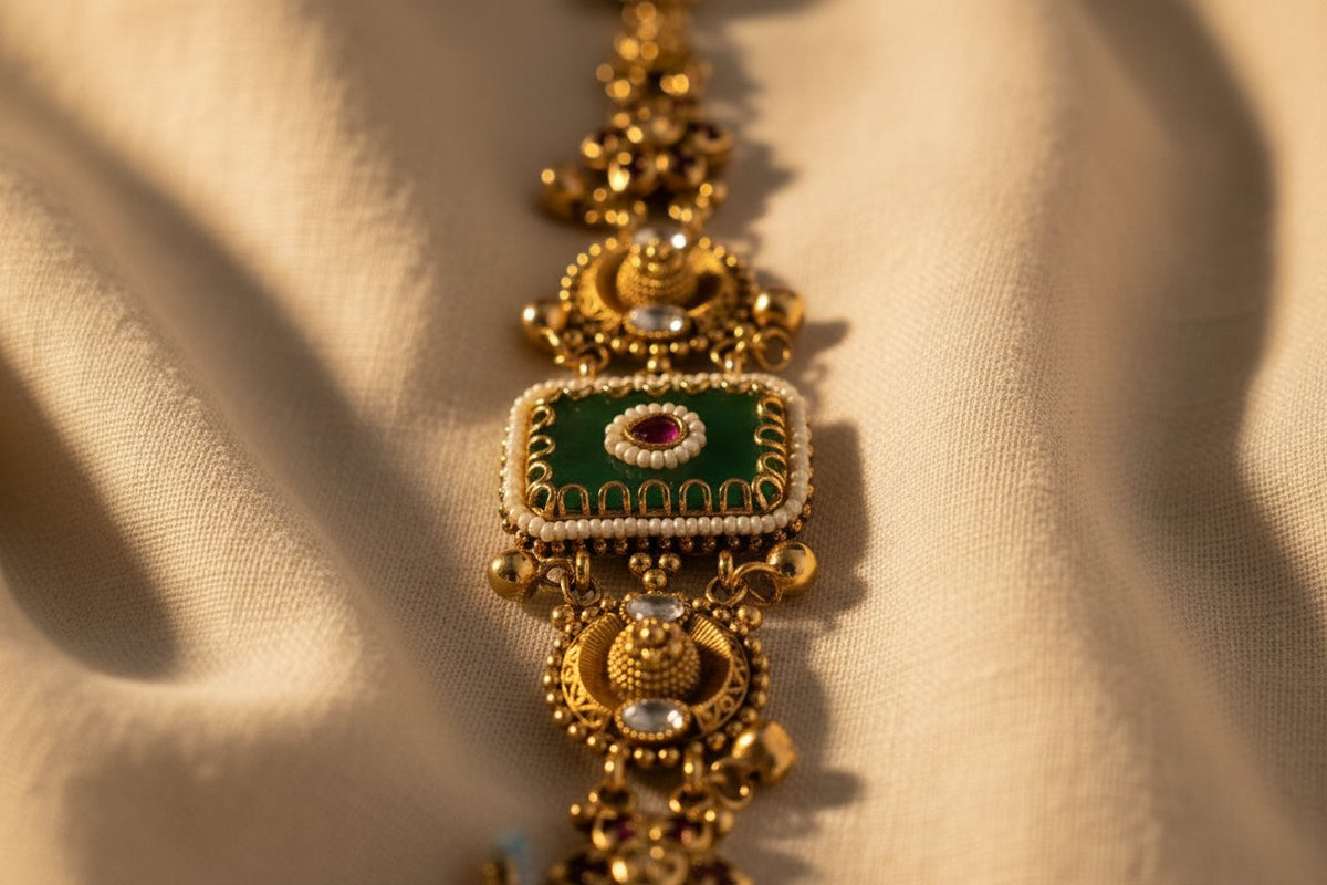 Heritage Antique Gold Jade & Ruby Bracelet