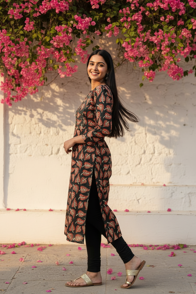 Bagru Hand Block Kantha A-Line Kurti