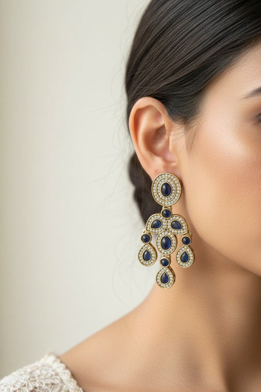 Sapphire Blue Cabochon Chandelier Earrings