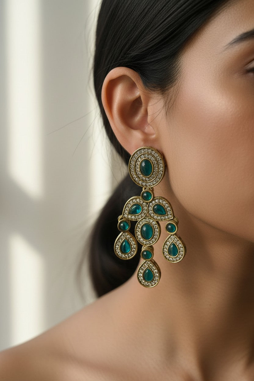Emerald Cabochon Cascade Earrings