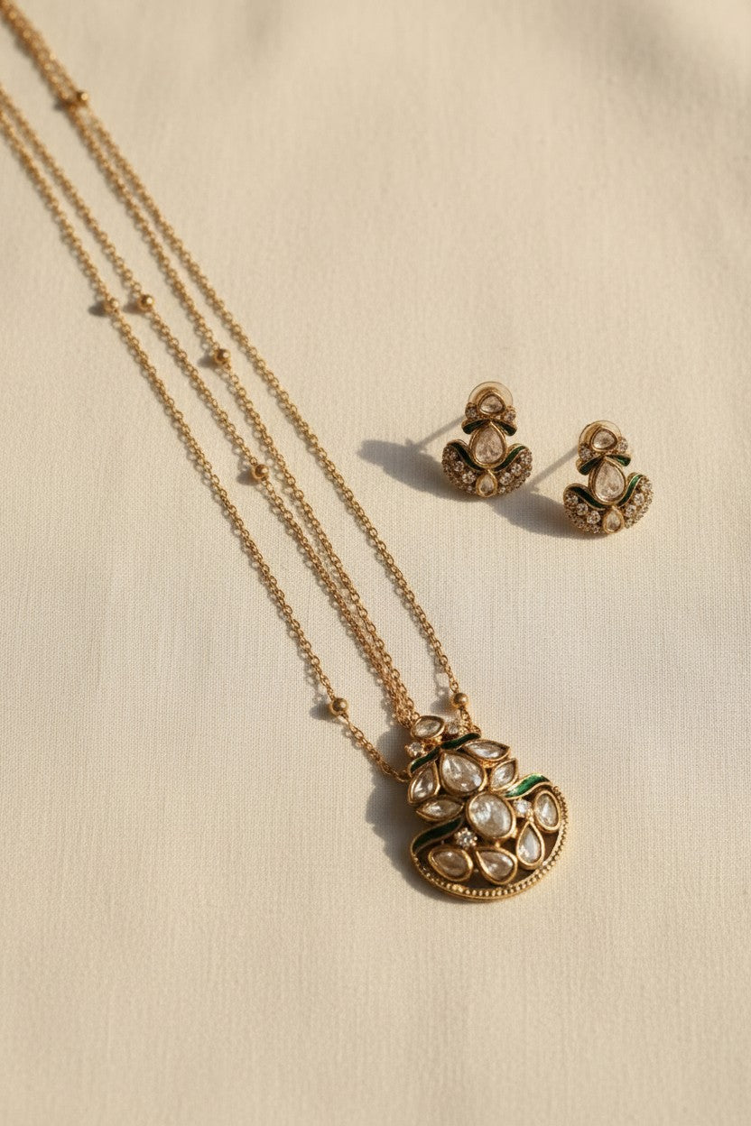 Antique Gold Moissanite Necklace Set