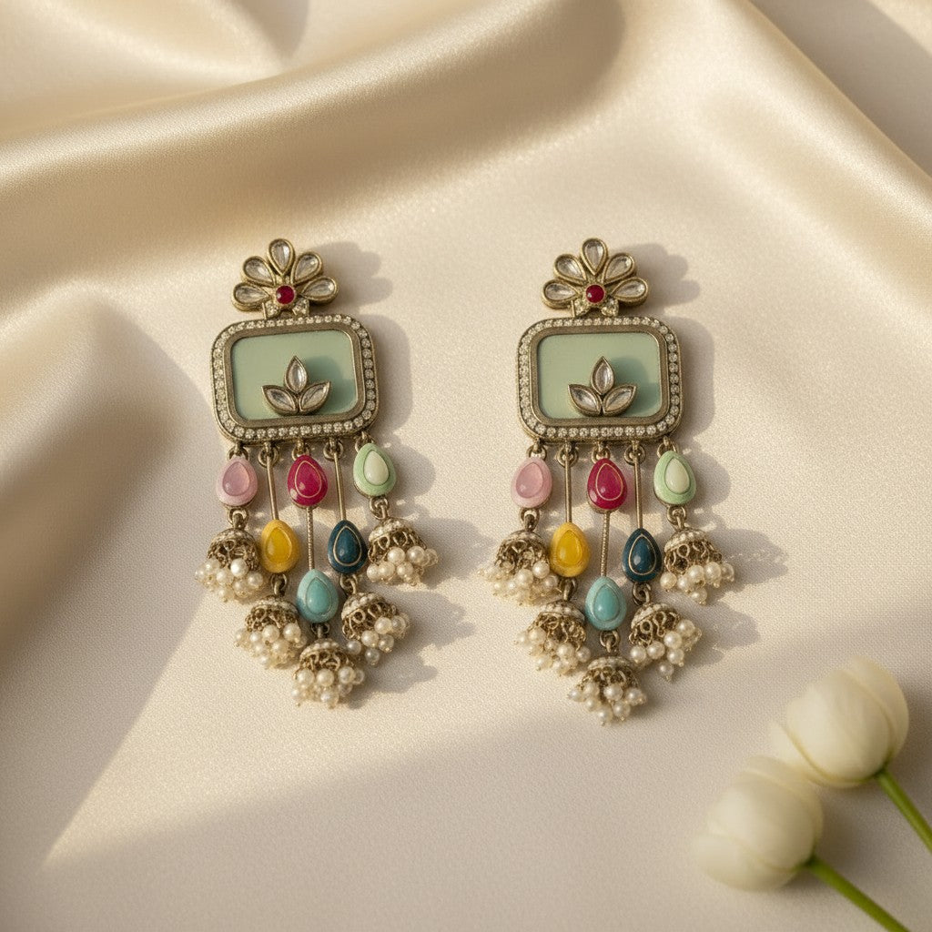 Multicolor Lotus Cascade Earrings