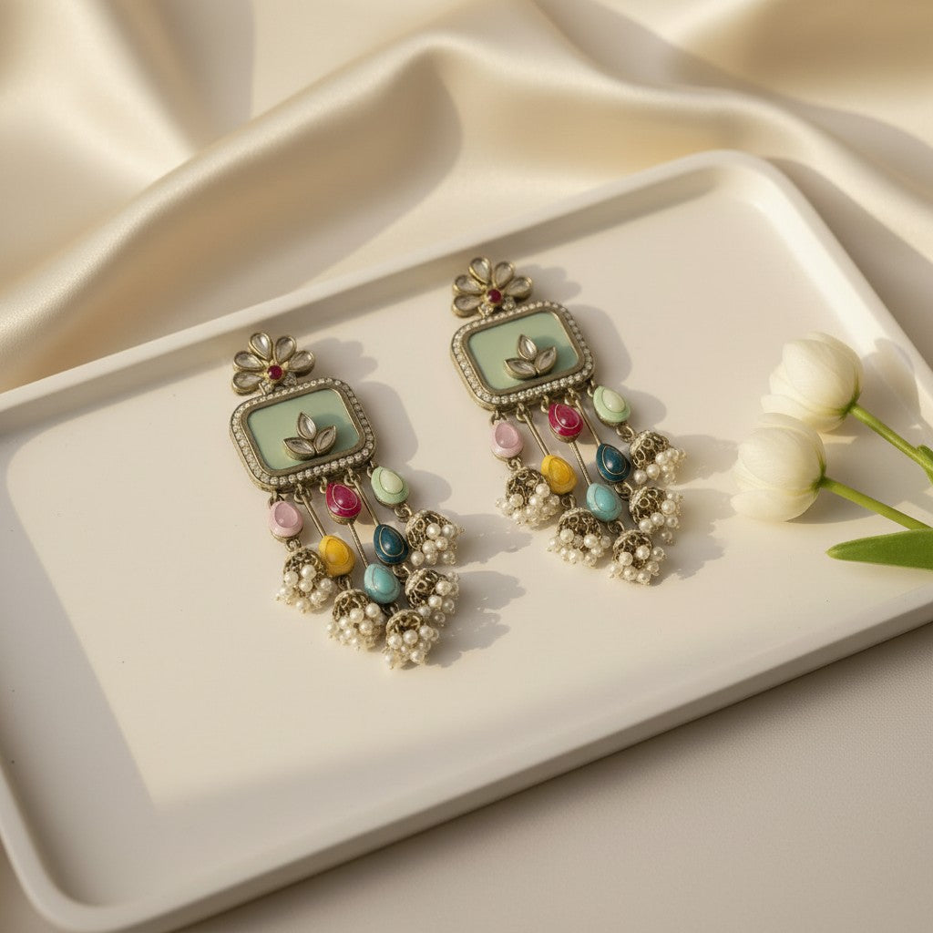 Multicolor Lotus Cascade Earrings