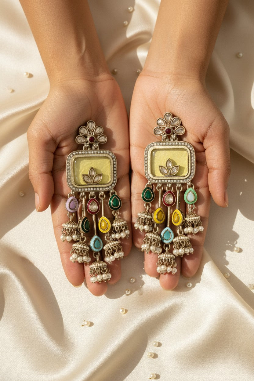 Multicolour Jhumka Chandelier Earrings
